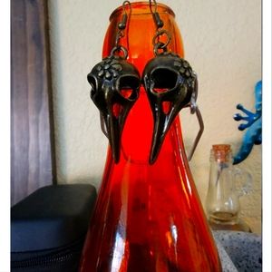 Cute brass bird skull earrings